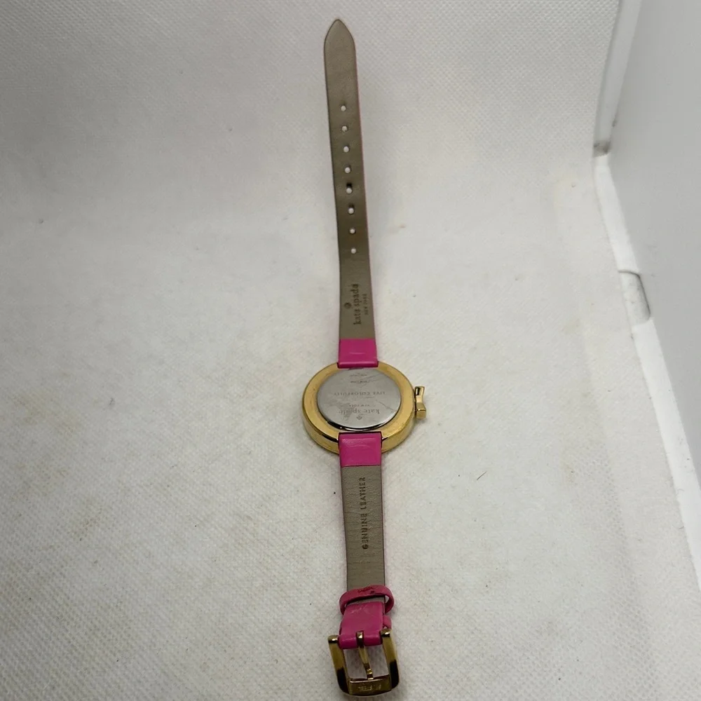 Kate Spade Park Row Watch Gold-tone Case Mother of Pearl Dial Pink Leather Band - Picture 4 of 10
